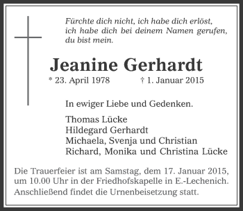 Anzeige von Jeanine Gerhardt von  Werbepost 
