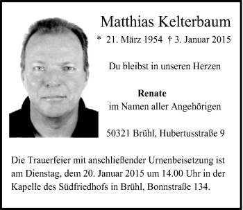 Anzeige von Matthias Kelterbaum von  Schlossbote/Werbekurier 