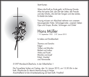 Anzeige von Hans Müller von  Lokalanzeiger 