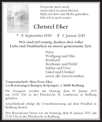 Anzeige von Christel Eßer von  Werbepost 