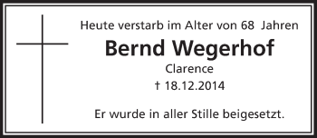 Anzeige von Bernd Wegerhof von  Lokalanzeiger 