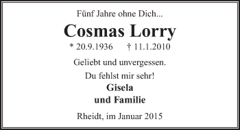 Anzeige von Cosmas Lorry von  Extra Blatt 