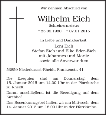 Anzeige von Wilhelm Eich von  Extra Blatt 