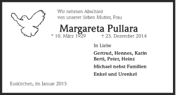 Anzeige von Margareta Pullara von  Schlossbote/Werbekurier 