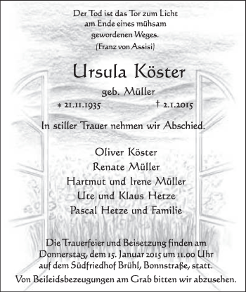 Anzeige von Ursula Köster von  Schlossbote/Werbekurier 