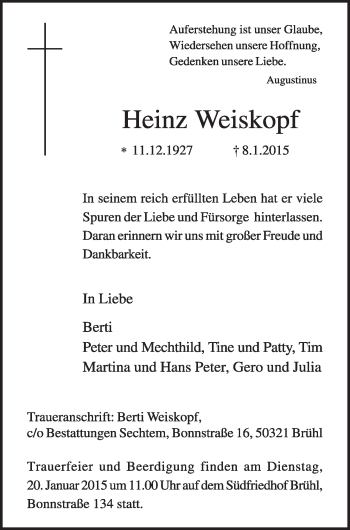 Anzeige von Heinz Weiskopf von  Schlossbote/Werbekurier 