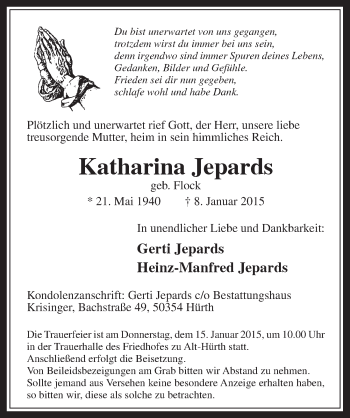 Anzeige von Katharina Jepards von  Wochenende 