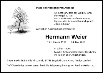 Anzeige von Hermann Weier von Kölner Stadt-Anzeiger / Kölnische Rundschau / Express