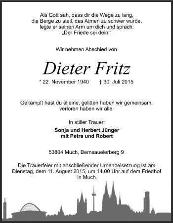 Anzeige von Dieter Fritz von Kölner Stadt-Anzeiger / Kölnische Rundschau / Express