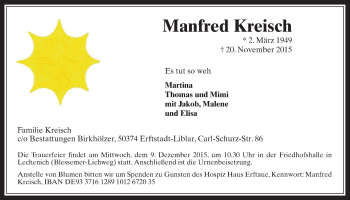 Anzeige von Manfred Kreisch von  Werbepost 