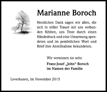 Anzeige von Marianne Boroch von Kölner Stadt-Anzeiger / Kölnische Rundschau / Express