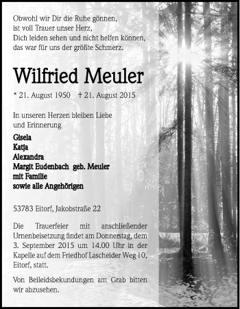 Anzeige von Wilfried Meuler von Kölner Stadt-Anzeiger / Kölnische Rundschau / Express