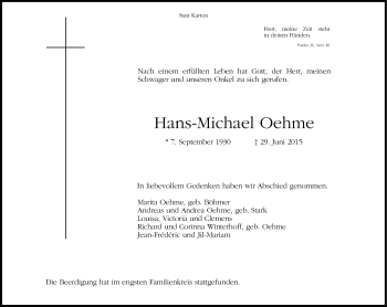 Anzeige von Hans-Michael Oehme von Kölner Stadt-Anzeiger / Kölnische Rundschau / Express