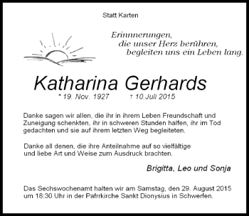 Anzeige von Katharina Gerhards von  Blickpunkt Euskirchen 