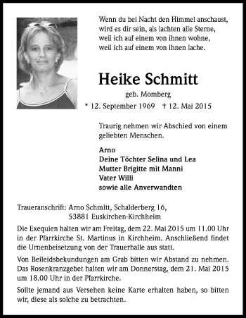Anzeige von Heike Schmitt von Kölner Stadt-Anzeiger / Kölnische Rundschau / Express