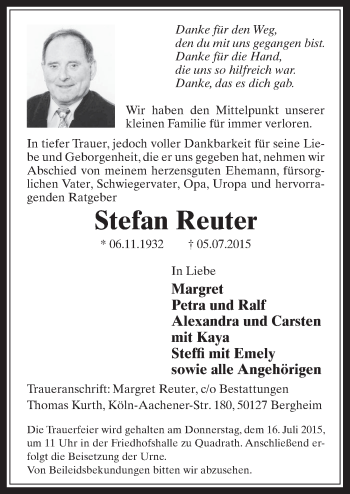 Anzeige von Stefan Reuter von  Werbepost 