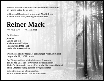 Anzeige von Reiner Mack von Kölner Stadt-Anzeiger / Kölnische Rundschau / Express