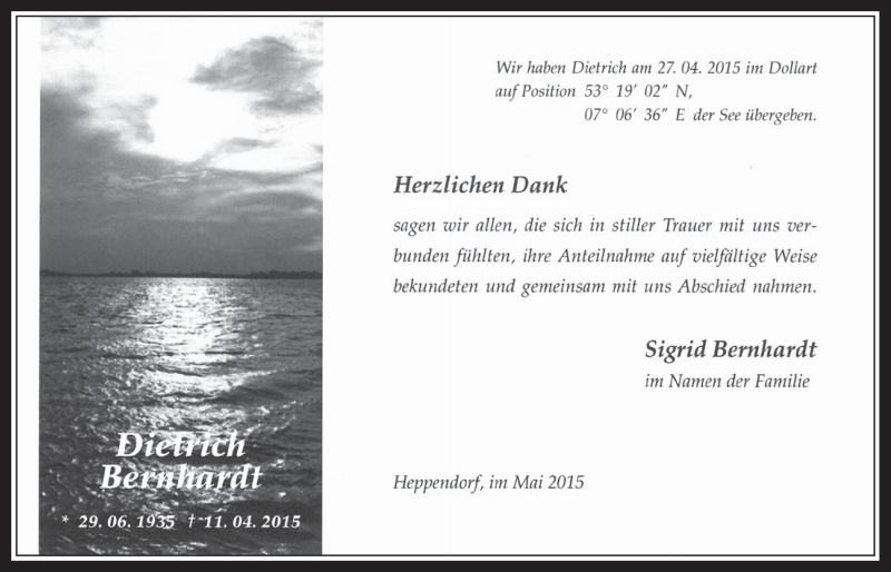  Traueranzeige für Dietrich Bernhardt vom 13.05.2015 aus  Werbepost 