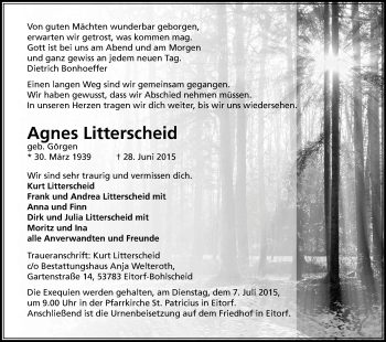 Anzeige von Agnes Litterscheid von Kölner Stadt-Anzeiger / Kölnische Rundschau / Express