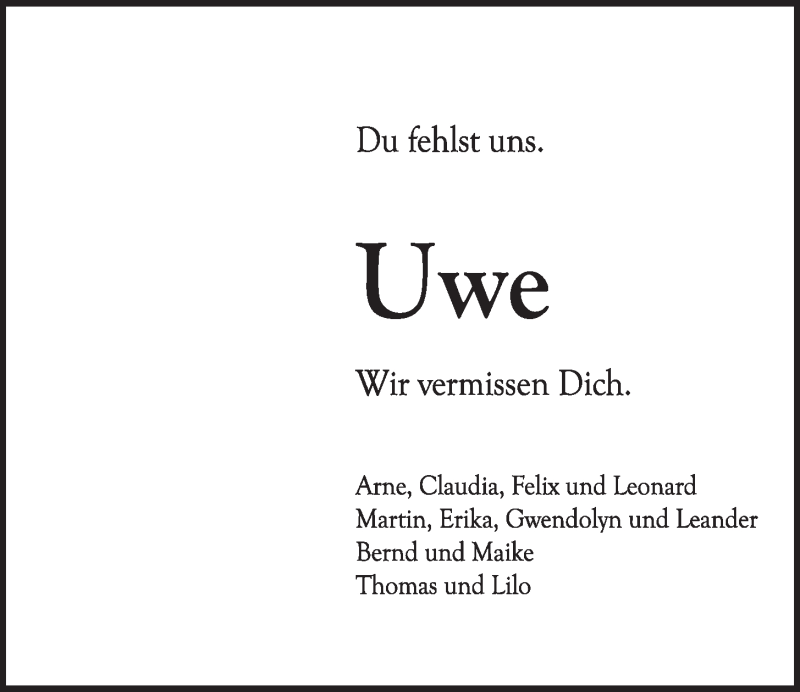  Traueranzeige für Uwe Kopp vom 14.10.2015 aus  Schlossbote/Werbekurier 