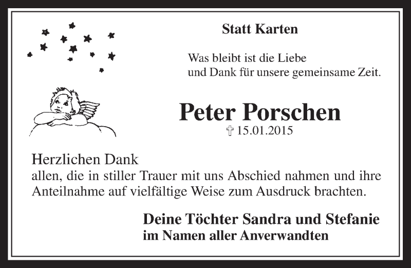  Traueranzeige für Peter Porschen vom 18.02.2015 aus  Wochenende 