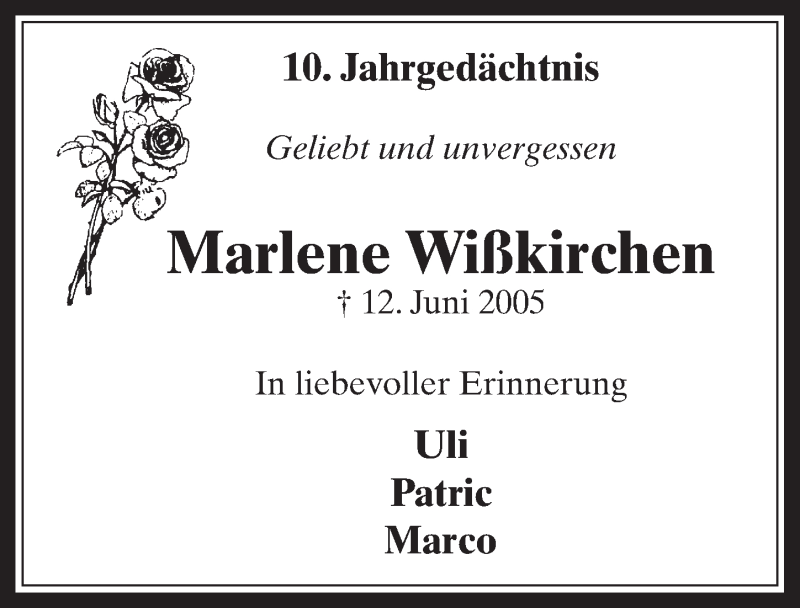  Traueranzeige für Marlene Wißkirchen vom 10.06.2015 aus  Werbepost 