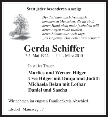 Anzeige von Gerda Schiffer von  Werbepost 