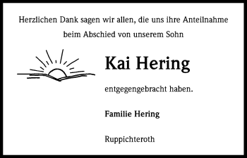 Anzeige von Kai Hering von Kölner Stadt-Anzeiger / Kölnische Rundschau / Express