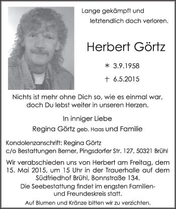 Anzeige von Herbert Görtz von  Schlossbote/Werbekurier 