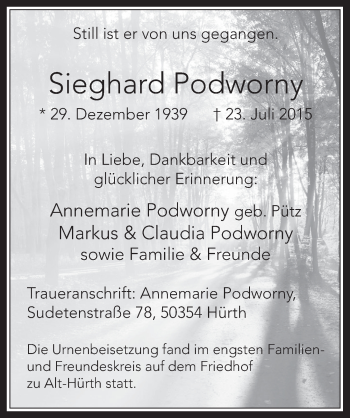 Anzeige von Sieghard Podworny von  Wochenende 