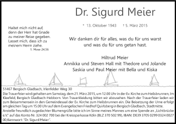 Anzeige von Sigurd Meier von Kölner Stadt-Anzeiger / Kölnische Rundschau / Express