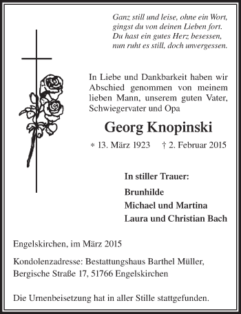 Anzeige von Georg Knopinski von  Anzeigen Echo 