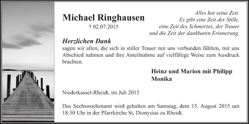  Traueranzeige für Michael Ringhausen vom 05.08.2015 aus  Extra Blatt 