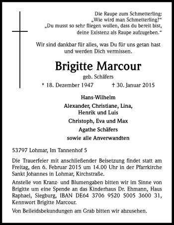 Anzeige von Brigitte Marcour von Kölner Stadt-Anzeiger / Kölnische Rundschau / Express