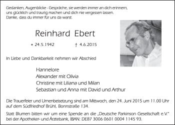 Anzeige von Reinhard Ebert von  Schlossbote/Werbekurier 