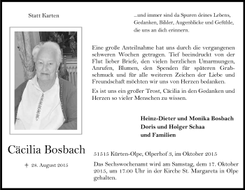 Anzeige von Cäcilia Bosbach von Kölner Stadt-Anzeiger / Kölnische Rundschau / Express