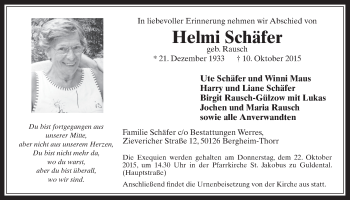 Anzeige von Helmi Schäfer von  Werbepost 