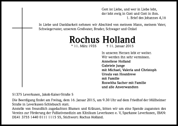 Anzeige von Rochus Holland von Kölner Stadt-Anzeiger / Kölnische Rundschau / Express