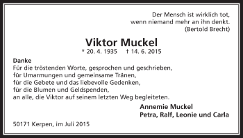 Anzeige von Viktor Muckel von  Werbepost 