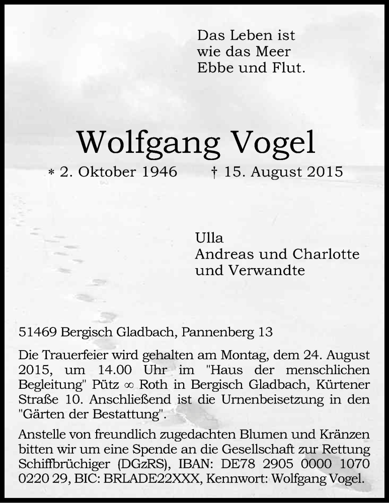  Traueranzeige für Wolfgang Vogel vom 19.08.2015 aus Kölner Stadt-Anzeiger / Kölnische Rundschau / Express
