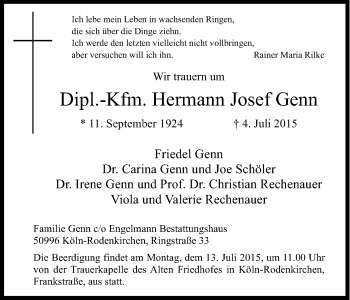 Anzeige von Hermann Josef Genn von Kölner Stadt-Anzeiger / Kölnische Rundschau / Express