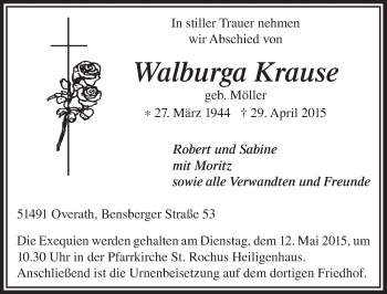 Anzeige von Walburga Krause von  Bergisches Handelsblatt 