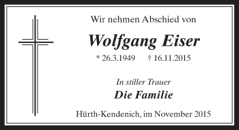 Anzeige von Wolfgang Eiser von  Wochenende 