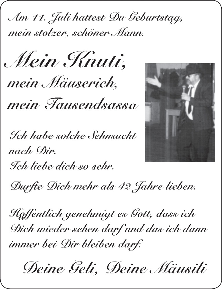  Traueranzeige für Knuti  vom 15.07.2015 aus  Anzeigen Echo 