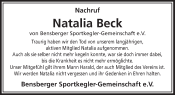 Anzeige von Natalia Beck von  Bergisches Handelsblatt 