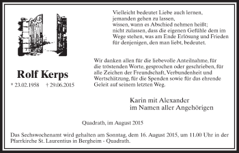 Anzeige von Rolf Kerps von  Sonntags-Post 