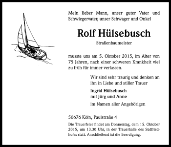 Anzeige von Rolf Hülsebusch von Kölner Stadt-Anzeiger / Kölnische Rundschau / Express