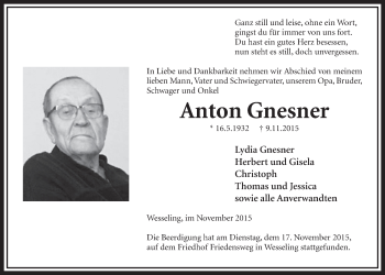 Anzeige von Anton Gnesner von  Schlossbote/Werbekurier 