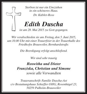 Anzeige von Edith Duscha von  Wochenende 