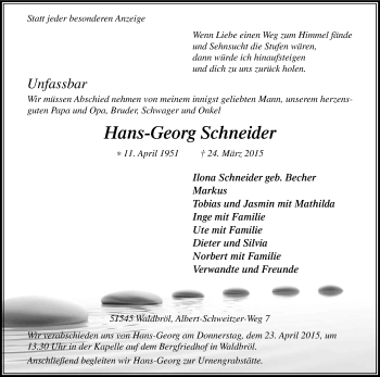 Anzeige von Hans-Georg Schneider von Kölner Stadt-Anzeiger / Kölnische Rundschau / Express